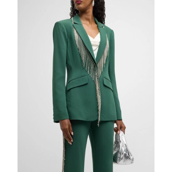 Cinq à Sept Women's Emerald Green Cheyenne Fringe Embellished Blazer Size 0 a